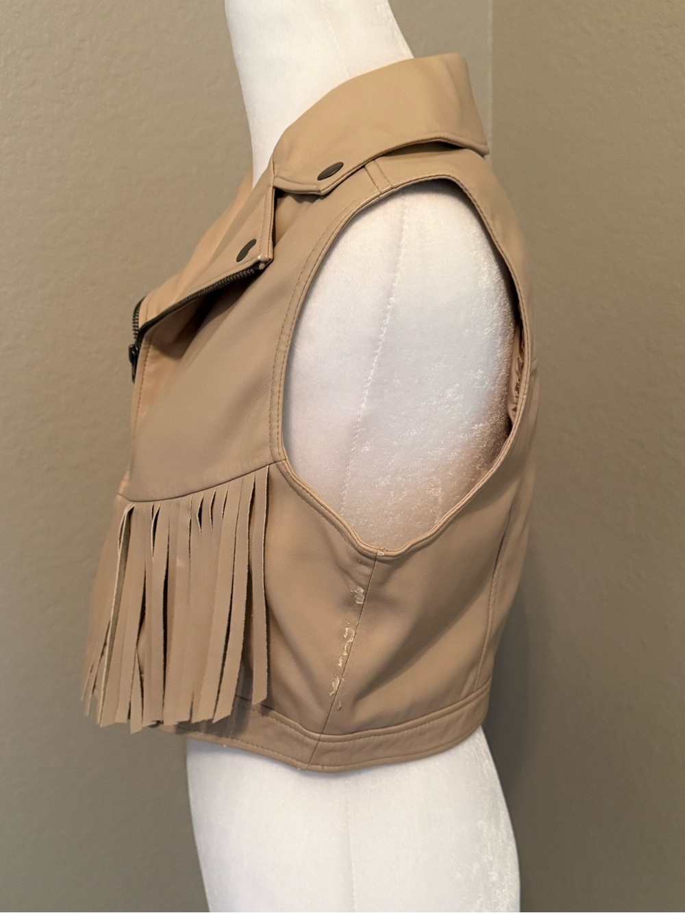 Fringe Moto Vest - Beige Faux Leather - Picture 8 of 13